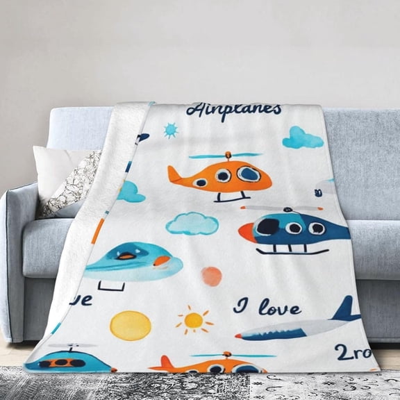 Colorful Airplane Fleece Throw Blankets for Bed Couch Sofa Living Room Travel Blanket Flannel Lightweight 60"X50"