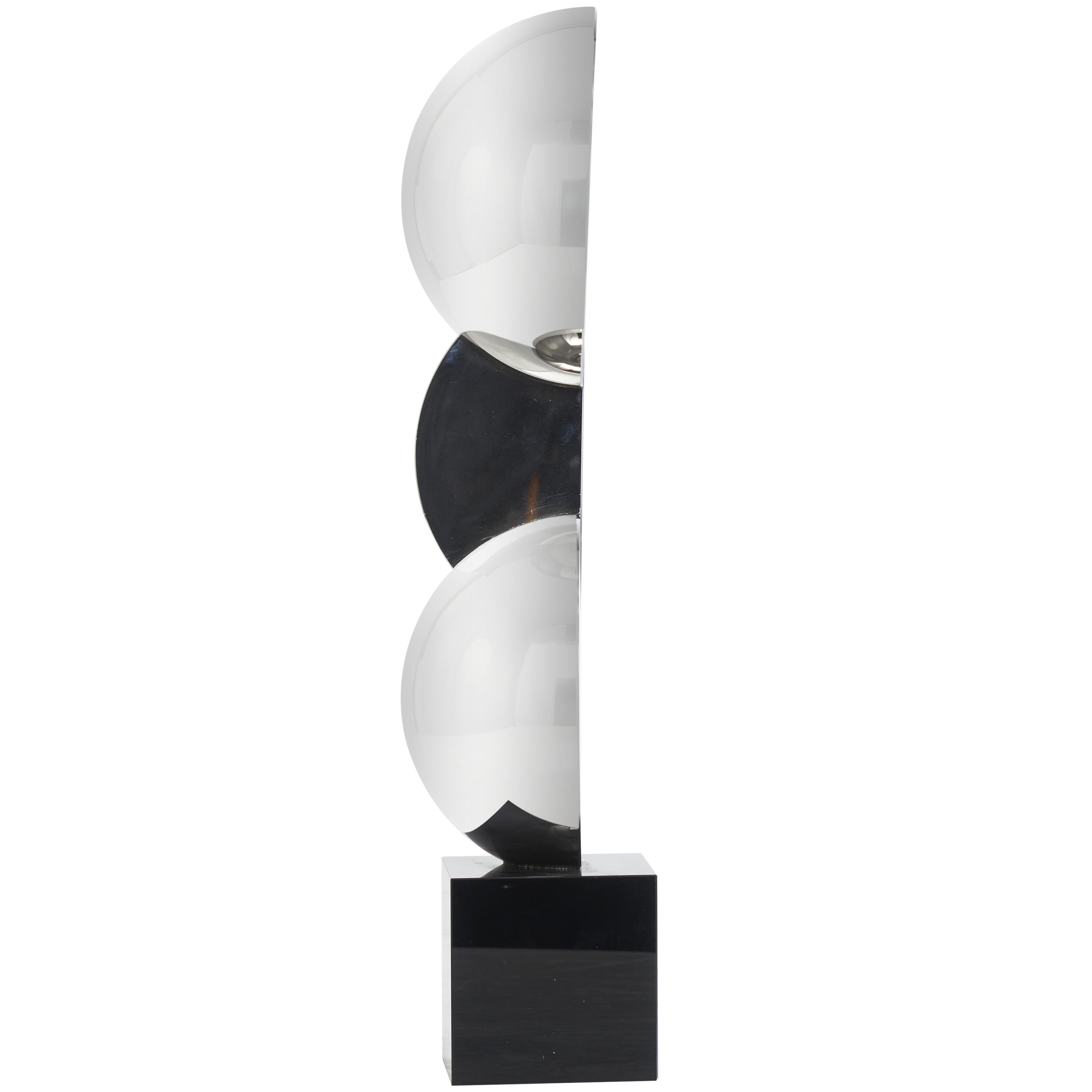 5" x 16" Dark Gray Crystal Quartered Stacked Orbs Geometric Sculpture with Square Black Base, by DecMode