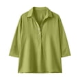 thumbnail image 3 of Elegyee Women's 3/4 Sleeve Loose Polo Shirt Casual Solid V Neck Collared Breathable Shirt, 3 of 4