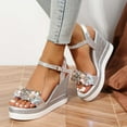 thumbnail image 4 of HAOTAGS Casual Walking Sandals for Ladies Platform Flower Summer Wedge Sandals Silver Size 6, 4 of 7