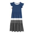thumbnail image 5 of Girls Summer Maxi Dresses with Pockets 2025 Size 6-12 Kids Trendy Ruffle Short Sleeve Crewneck Color-Block Loungewear Long Dress, 5 of 5