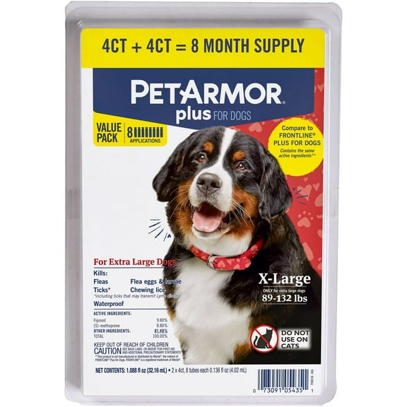 PetArmor Plus Flea & Tick Prevention for Extra Large Dogs 89-132 lbs, 8 Month Supply