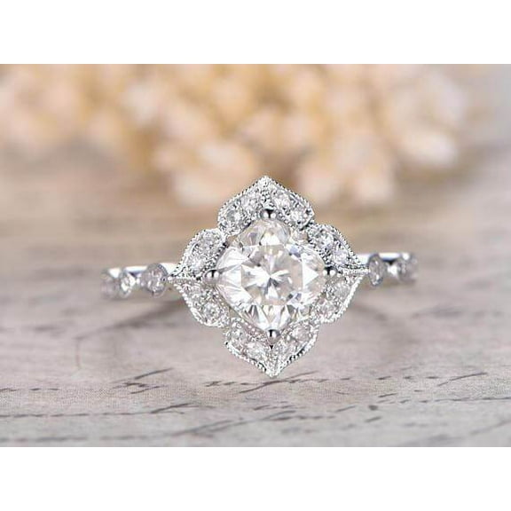 2.05 Ct Moissanite Diamond Wedding Ring Cushion Cut with 18k Gold Plating