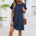 thumbnail image 5 of ctdiral Womens Eyelet Mini Dress Cap Sleeve Crew Neck T Shirt Dress Solid Color Loose Fit Dress Summer Casual House Dress Navy S, 5 of 6