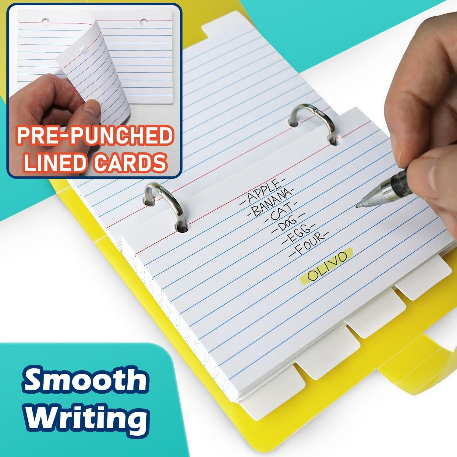 3 Pack 3x5 Lined Index Cards with Ring Binder Holder and Dividers, 100 Ruled Cards