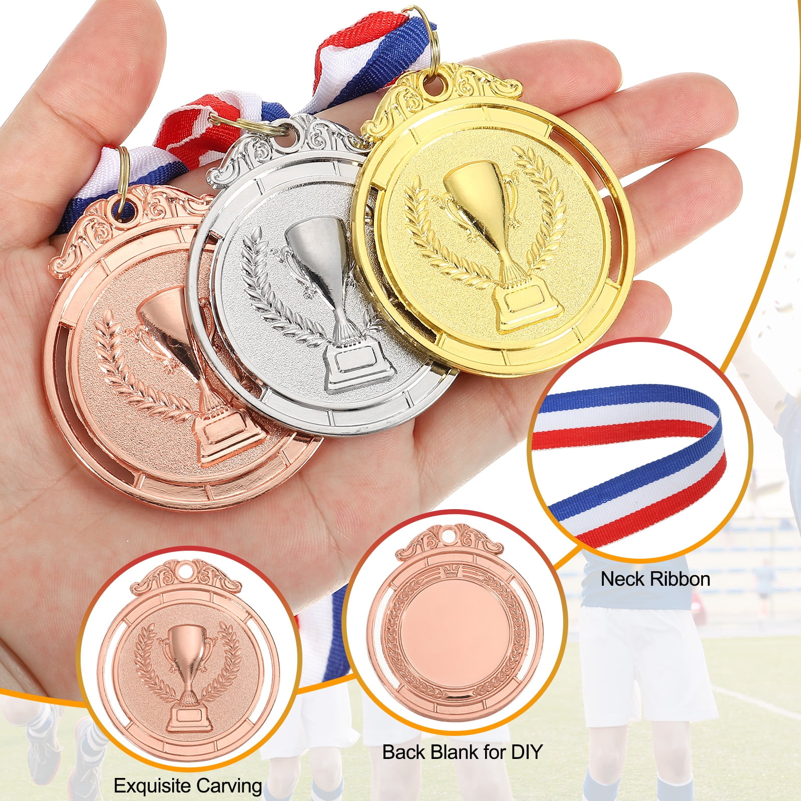 Uxcell 2 Inch Bronze Award Medals Metal Winner Medals with Neck Ribbon Trophy Pattern for Team Sports Games Party Favors 18 Pieces