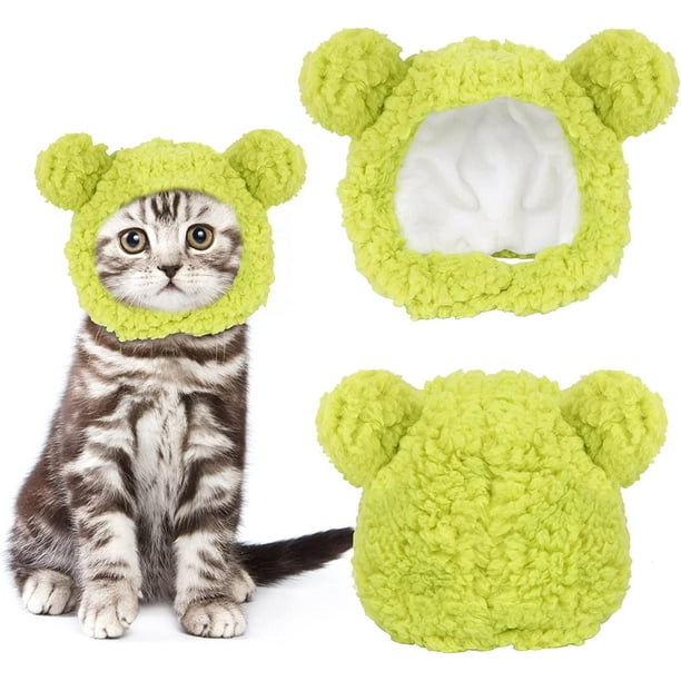 Lindo disfraz de gato, gorro cálido de oso para gato, gorro ajustable suave y pequeño para mascotas, gorro de oso para gato, cachorro, perro (blanco y negro)