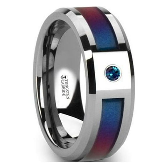 CERULEAN Tungsten Carbide Ring with Blue/Purple Color Changing Inlay and Alexandrite Setting - 8mm