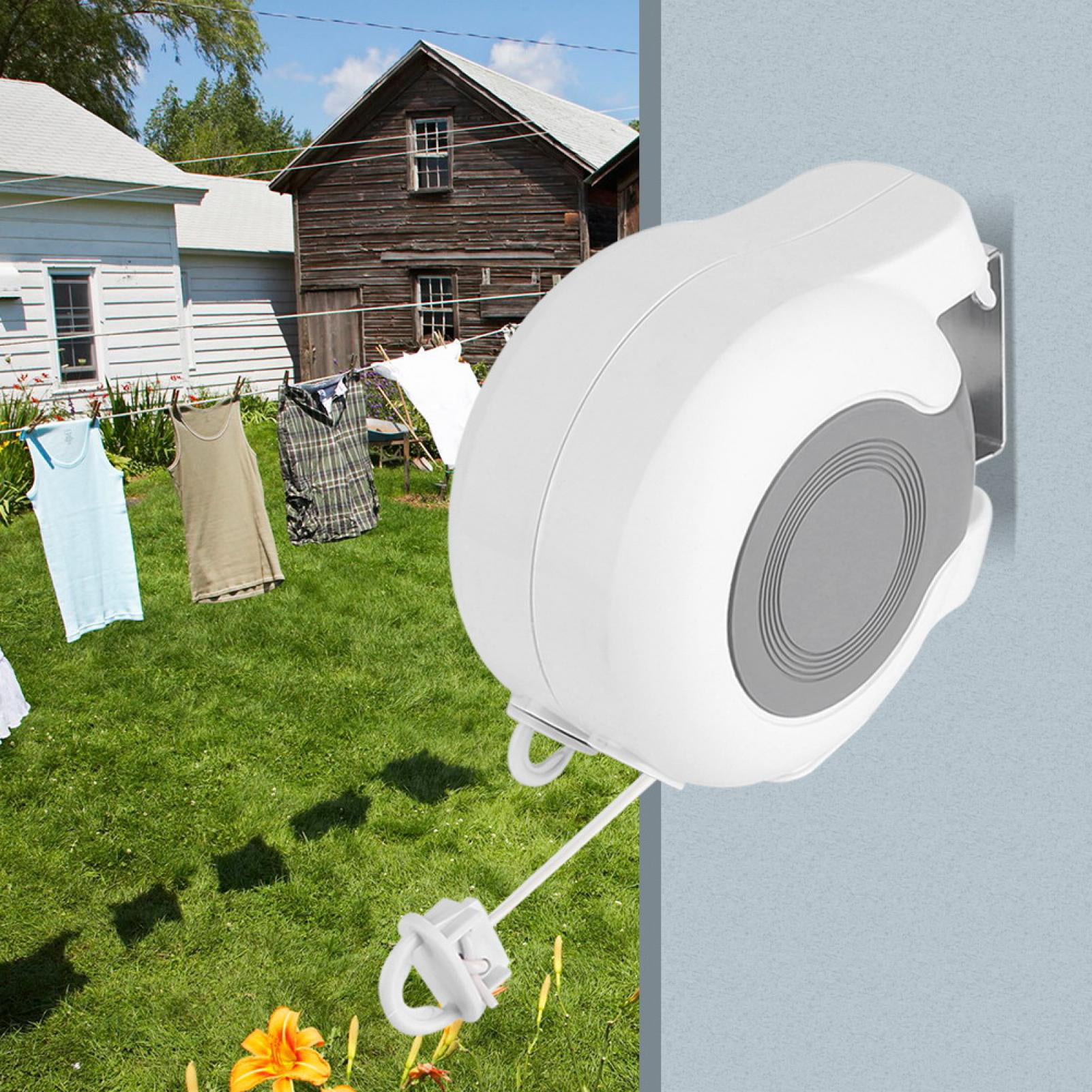 13m Retractable Washing Line for Indoor Outdoor Laundry Drying Wall-Mounted Retractable Double Clothes Drying Line Quick to Install Washing Line Strong Twin Retractable 