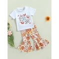 thumbnail image 3 of Bagilaanoe 2pcs Toddler Baby Girls Long Pants Set Letter Print Short Sleeve T-Shirt Tops + Floral Flared Trousers 6M 12M 18M 24M 3T 4T Kid Casual Outfits, 3 of 8