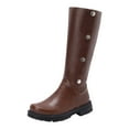 thumbnail image 5 of Pandaie Women's Knee High Boots Platform Lug Sole Tall Riding Boots Stretch Wide Calf Foldover Pull on Dress Long Boots Brown 9, 5 of 6