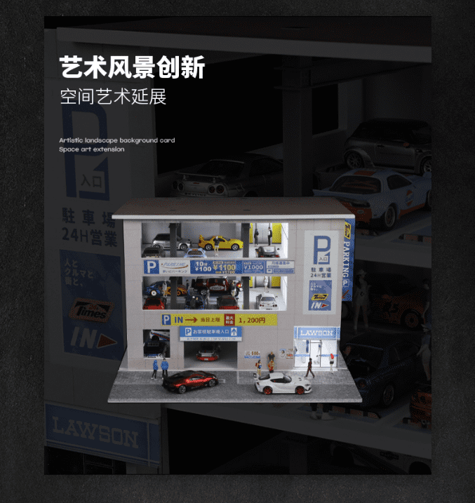 Diorama 1:64 Car Garage Model With LED Lighting, Japanese Parking