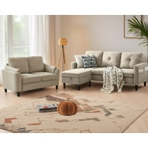 Soscana Living Room Furniture Set,Sectional Sofa with Storage Ottoman and Loveseat for Home Apartment Studio Office,L Shaped 3 Seat Couch with Footstool and 2 Seat Love Seat