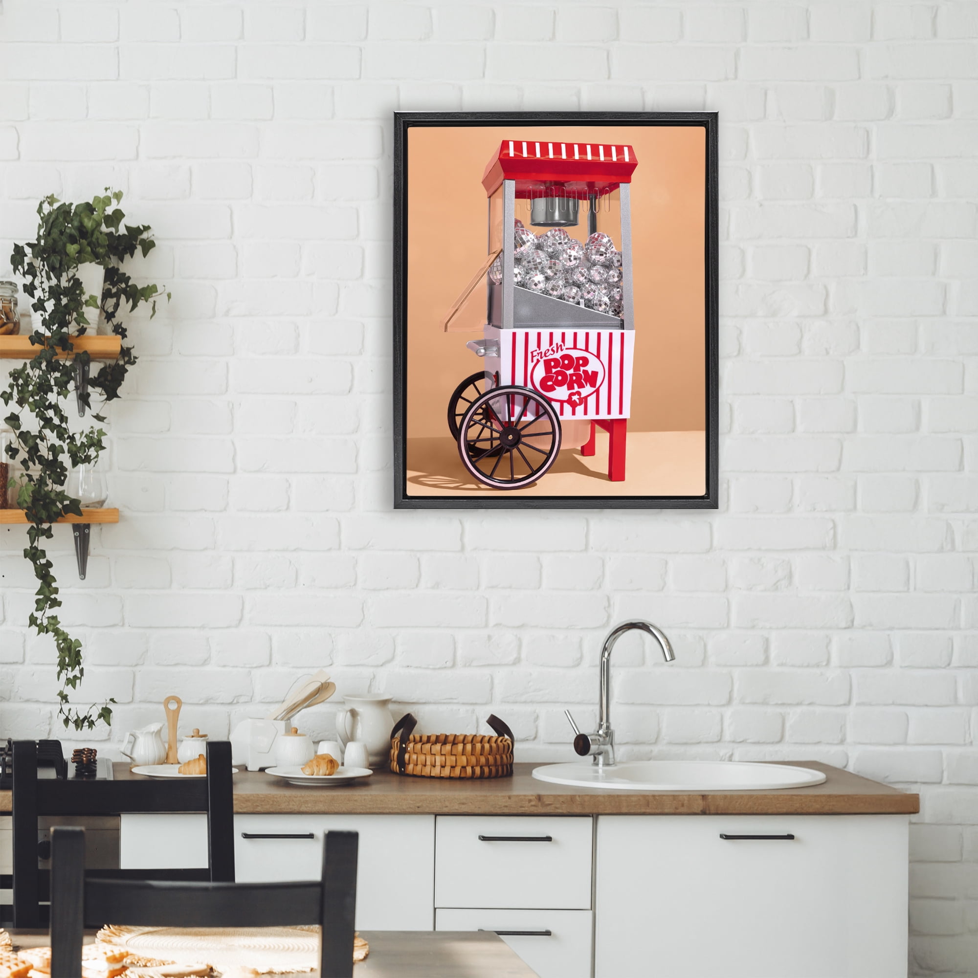 Stupell Industries Retro Disco Popcorn Machine Black Framed Floater Canvas Wall Art, design by LISH Creative