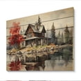 thumbnail image 2 of Designart "Majestic Retreat The Red and Grey Lakehouse IV" Lake House Cottage Print on Natural Pine Wood, 2 of 5