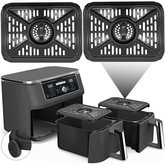 2 Pieces Air Fryer Grill Pan for Ninja Foodi DZ401 DZ550 AD350CO DualZone Air Fryers, Replacement Air Fryer Crisper Plate Grill Plate Tray Accessories with Rubber Bumpers, Dishwasher Safe