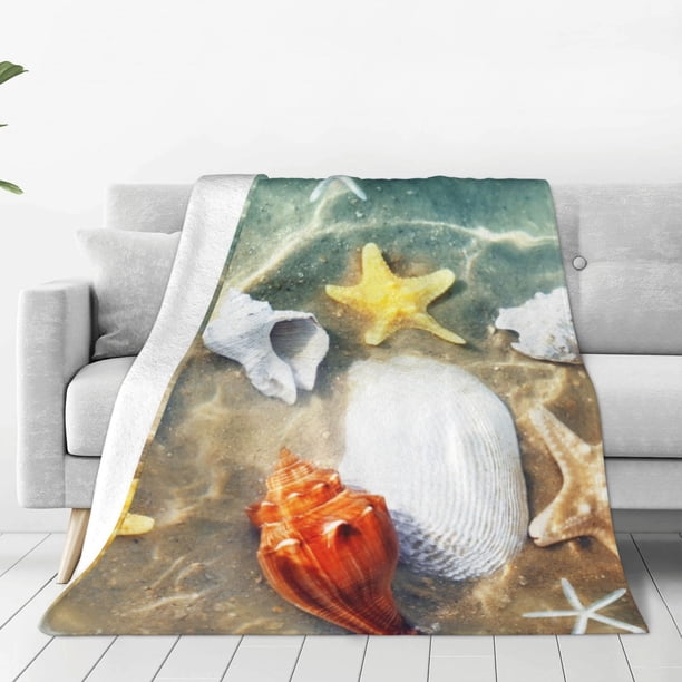 Balery Seashell On The Beach Manta de Felpa Suave y Acogedora – Cobija de Franela Aterciopelada para Cama, Lavable y Cálida para Sofá, Mascotas, Transpirable-40"x30"