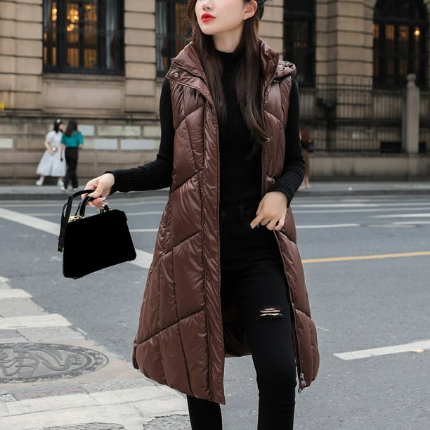 Gibobby Chaleco acolchado para mujer chamarra de plumon plegable de invierno para mujer talla grande ultraligera larga chamarra con capucha Cafe XG Walmart en linea