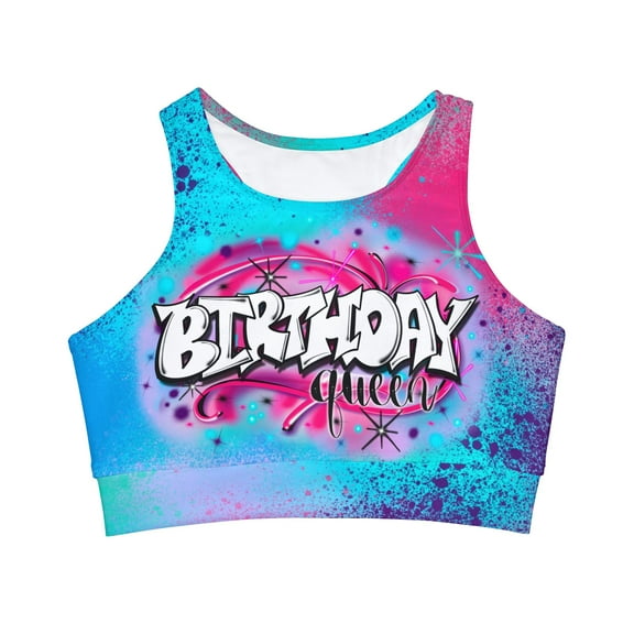 Airbrush Apparel Birthday queen Bathing Suit Top Crop Bikini Top (AOP)