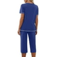 thumbnail image 4 of Plebaso Women's 2 Piece Capri Pajama Sets Pjs V Neck Short Sleeve Tops and Capris Pants Lounge Sets, 4 of 5