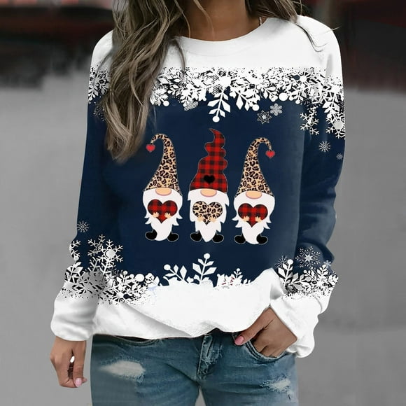 Hatchima Fall Sweatshirts for Women,Women's Winter Printed Loose T-Shirt,Long Sleeves Blouse,Round Neck Casual Tops