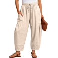 thumbnail image 6 of Only Moment Straight Leg Linen Pants High Waisted Work Pants for Women with Pockets High Waist Stretch Dress Casual Sweatpants Beige,XL, 6 of 9
