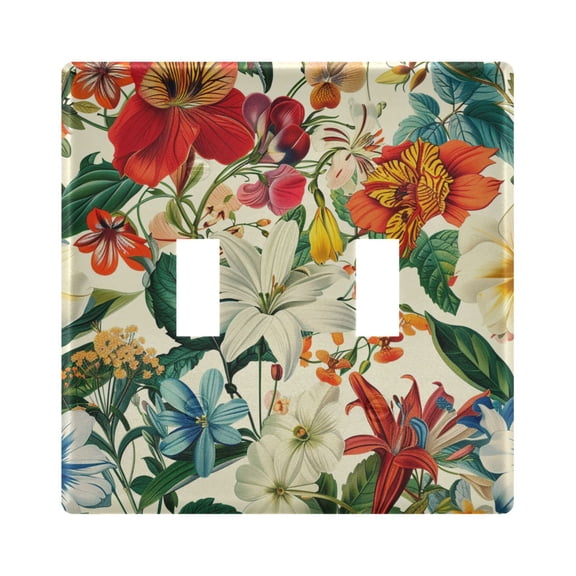 2 Gang Light Switch Cover Plate Different Flower and Leaf Wall Plate Decorate Electrical Outlet Cover Plates 4.56”x4.48”