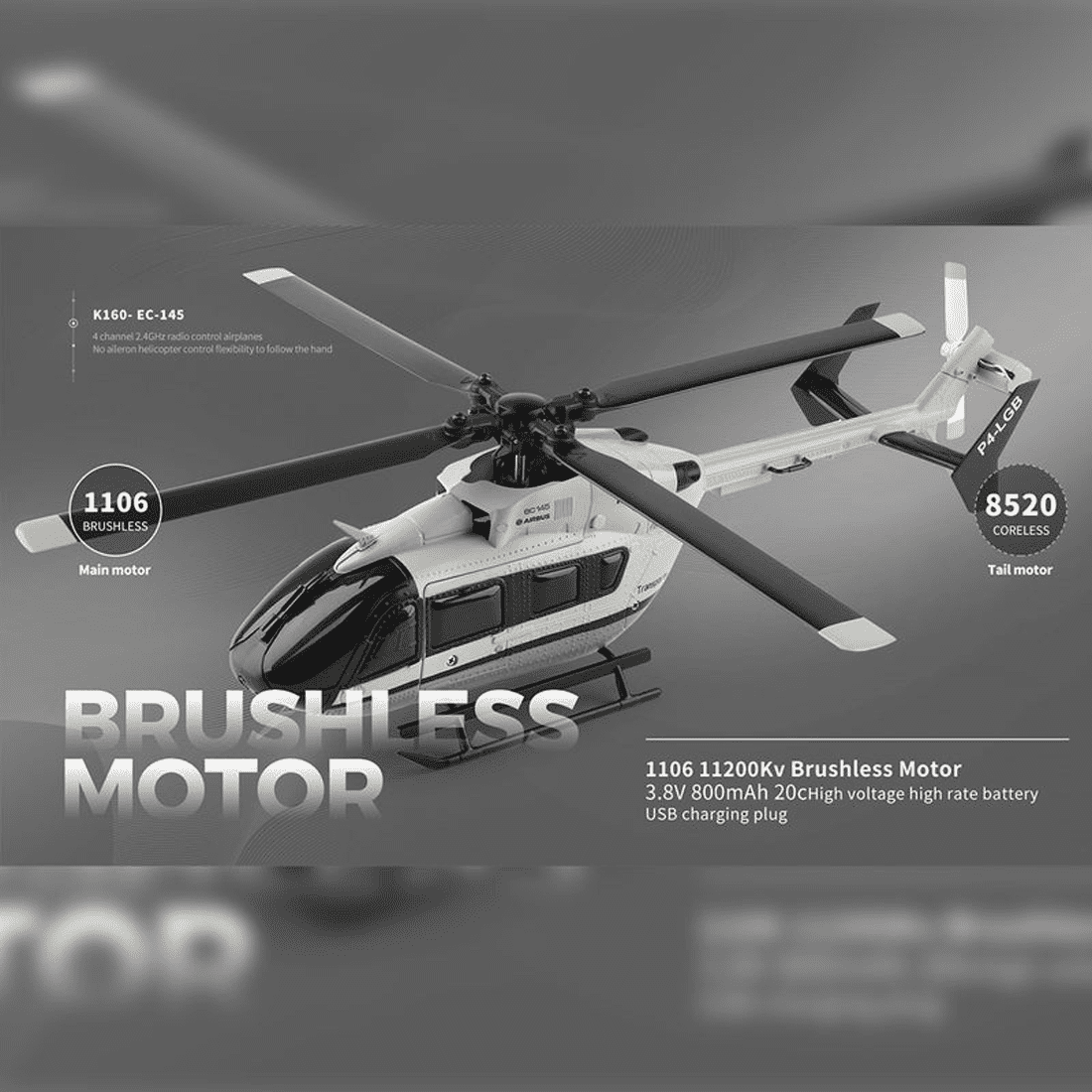 K160 EC145 Barometric Altitude Hold RC Helicopter, 4CH 4-Rotor RC Helicopter with Auto-Hover, Quadcopter Simulation RC Drone Toy for Hobbyist