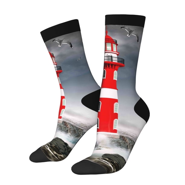Balery 3d Lighthouse in the Surf Calcetas Largas con Estampado para Hombre y Mujer – Suaves y Transpirables, Talla Única (US 5-11)
