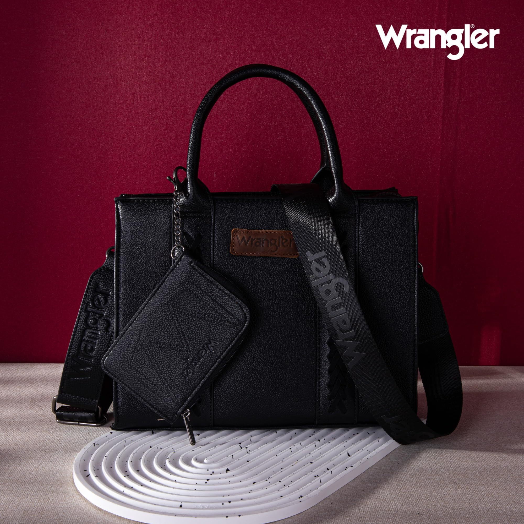 Wrangler Purse Medium Tote Bags for Women with Card Holder Wallet Designer Satchel Top-handle Handbags, Classic-Black