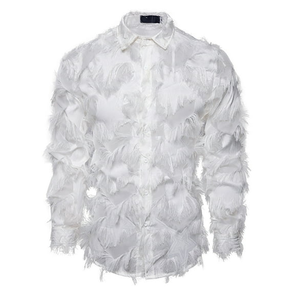 Zylarhe Men T Shirts Spring And Autumn Men's Shirts Trendy 3D Feather Long Sleeve Shirts Stage Wear Dress Shirt Button