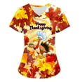 thumbnail image 3 of QATAINLAV Scrubs for Women Thanksgiving Turkey Print V Neck Short Sleeve Nursing Scrub Tops Stretchy Working Uniform Medical Scrub Shirts Orange M, 3 of 7