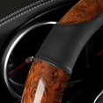 thumbnail image 4 of Peach Wood Grain Leather Steering Wheel Cover Four Seasons Universal Sport Style Anti-Slip 15 Inch Comfortable Grip, Brown, 4 of 9