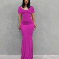 thumbnail image 3 of Bigersell Bodycon Maxi Dress for Women Summer Short Sleeve Round Neck Long Bodycon Dress Solid Color Fishtail Evening Gown Club Party Dress Beach Sundresses Formal Dress, Hot Pink S, 3 of 4