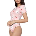 thumbnail image 2 of KLL Women 's Crew Neck Bodysuit Jumpsuits Rabbit And Cherry Print Short onesies Stretch T Shirts, 2 of 7
