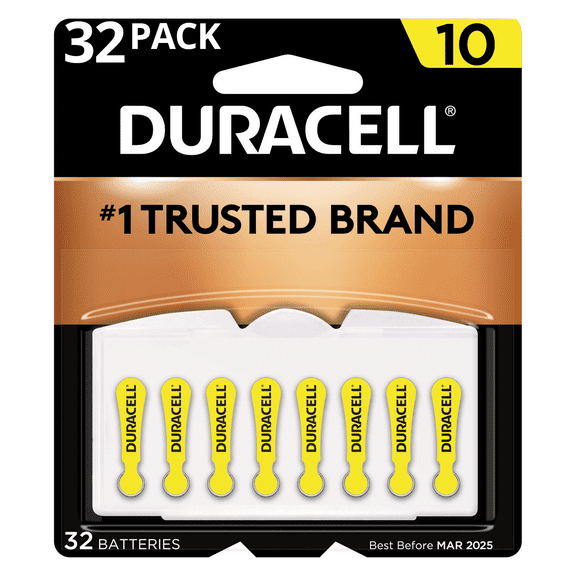Duracell Hearing Aid Batteries with Easy-Fit Tab, Size 10, 32 Pack