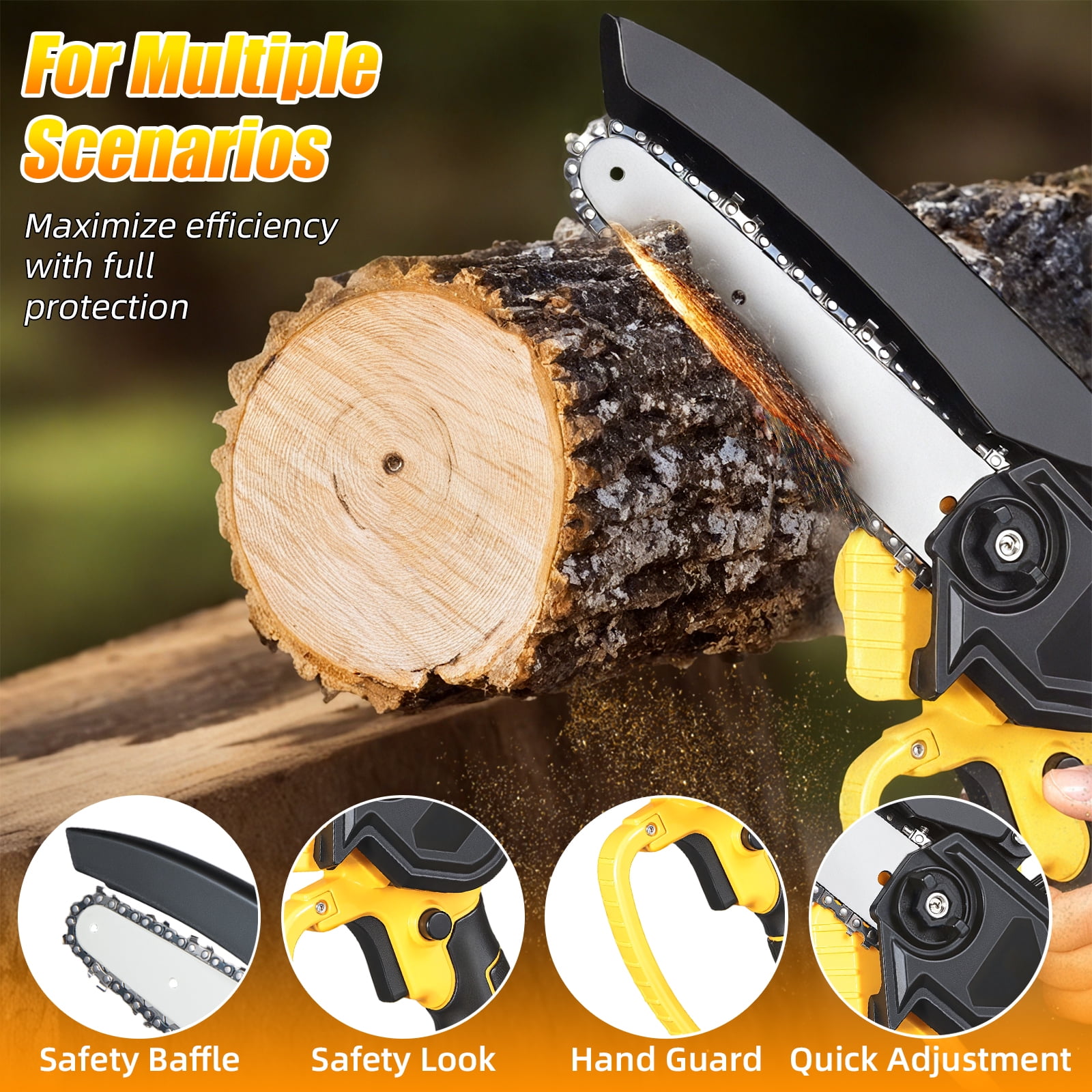 Paddsun Mini Chainsaw, 6 Inch 21V Cordless Electric Chainsaw Portable Handheld with 2 Batteries 2 Chains