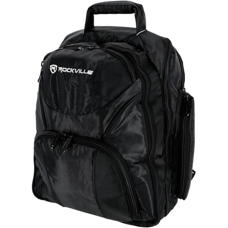 Rockville RVBACKPACK V2 Large DJ Laptop/Gear Travel Backpack 9 Compartments Padded Laptop & Headphone Storage Trolley Sleeve Lockable Zippers Reinforced Stitching Perfect for DJs & Musicians