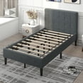 Costway Upholstered Twin Size Bed Frame, Grey, Button Tufted Headboard