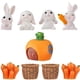 thumbnail image 5 of KAKOWELY 9 figuras de conejo en miniatura, cesta de paja en miniatura, figura de zanahoria, decoración para fiesta de Pascua, 5 of 5