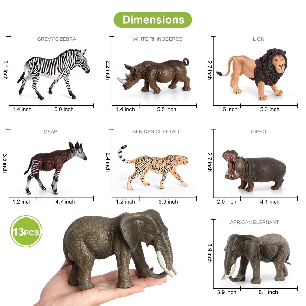 Volnau Safari Animal Figurines Toys 13PCS Africa Figures Preschool Education Lion Jungle Forest King