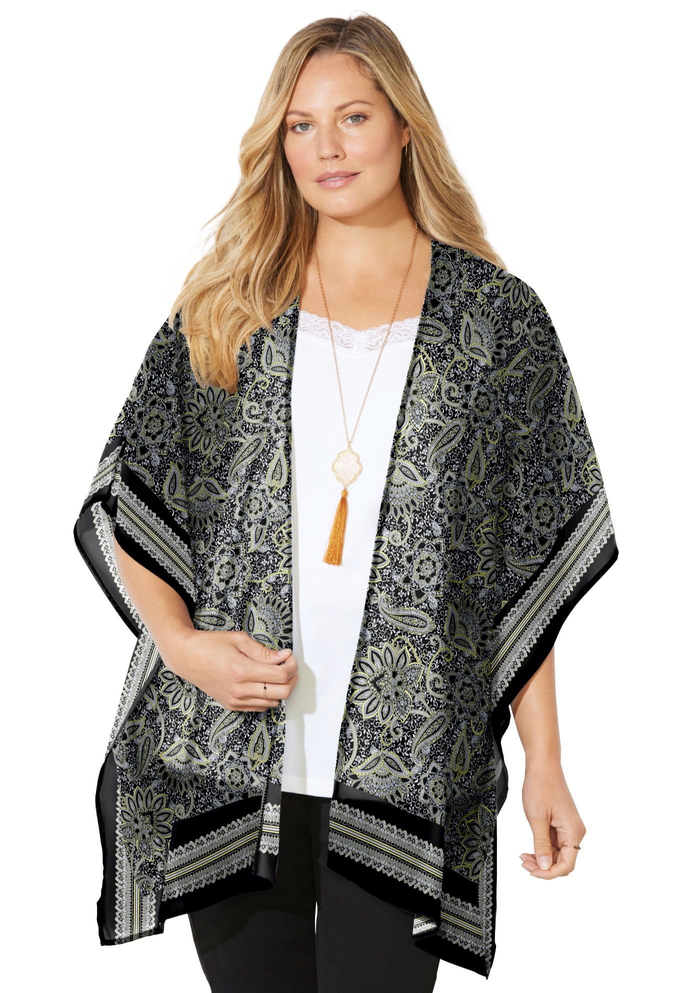 Catherines Women's Plus Size Scarf Print Kimono