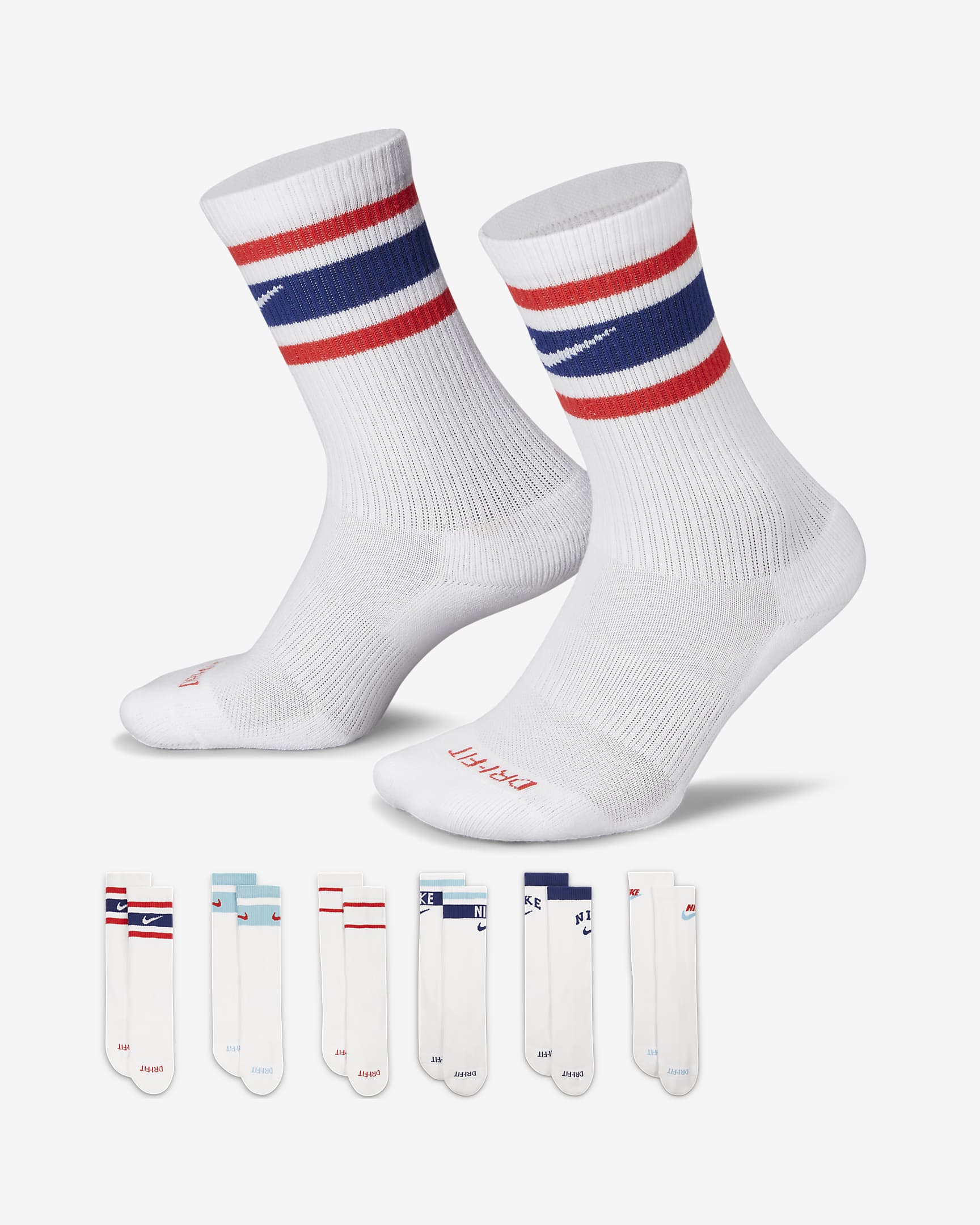 Nike Everyday Plus Cushioned Crew Socks (6 Pairs) White Multi Color