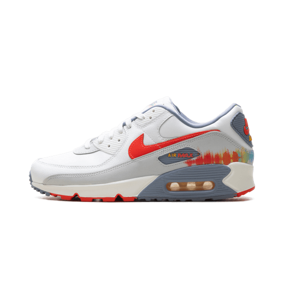 NIKE MENS Air Max 90 Premium "Summit White Ashen Slate Pure Platinum Bright Crimson" HJ9147 121 HJ9147 121 from Stadium Goods