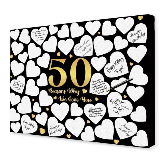 50th Birthday Gifts for Women Men,50th Birthday Party Anniversary Decorations,Guest Book Alternative,Reasons Why We Love You Birthday Canvas Wall Art poster