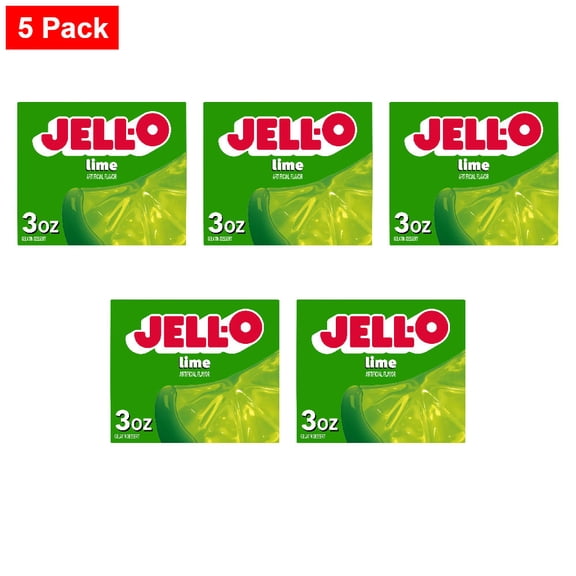 Jell-O Lime Gelatin Dessert Mix, Box 3 oz - 5 Pack