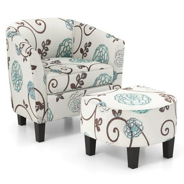 Canddidliike Modern Accent Tub Chair and Ottoman Set with Fabric Upholstered-Beige, Padded Seat, Wingback Chair for Bedroom Desk