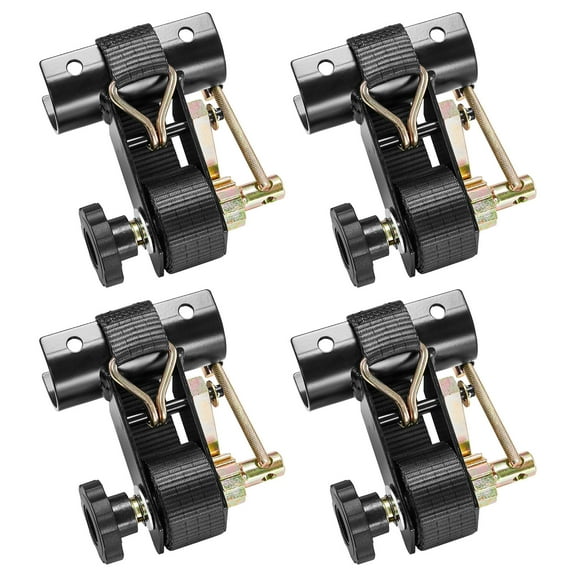 KFFKFF Ladder Rack Ratchet Straps, 1.87-2 in Black Round Tube Mount, 1.5 in Wide x 7.4 ft Long Black Straps with Double J-Hooks, 500 lbs Load Capacity, Heavy-Duty Cargo Lock Straps (4 Pack)