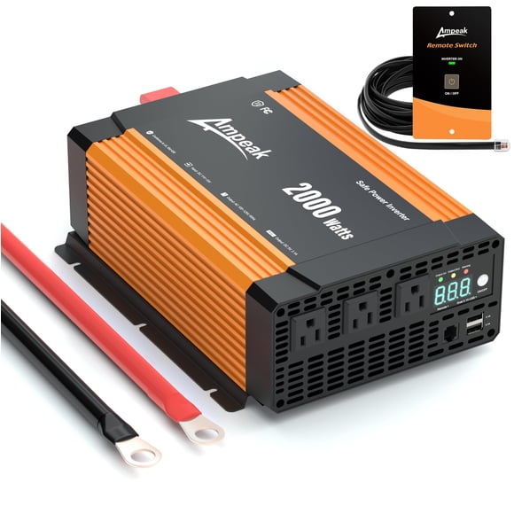 Inversor de corriente Ampeak de 2000 W, 12 V a 110 V, 3 salidas AC, 5 V/3,1 A, USB