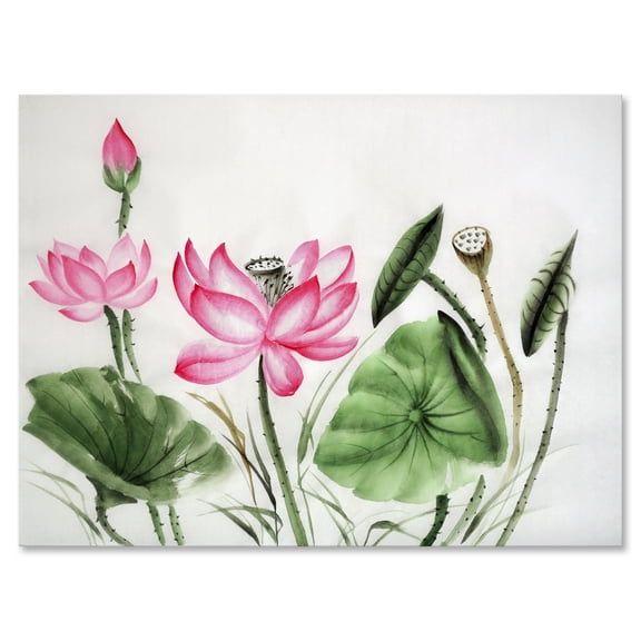 Designart ' Ancient Pink Lotuses In The Pond II ' Traditional Canvas Wall Art Print